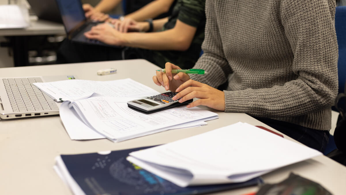 Student with calculator